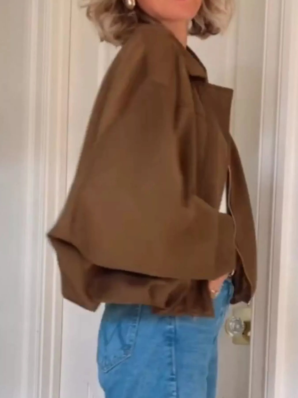 Zip Up Dropped Shoulder Suede Jacket (7)