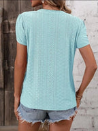 Eyelet V-neck Petal Sleeve T-shirt (25)