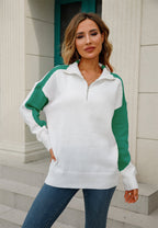 Two-tone Collared Neck Dropped Shoulder Knit Top (6)