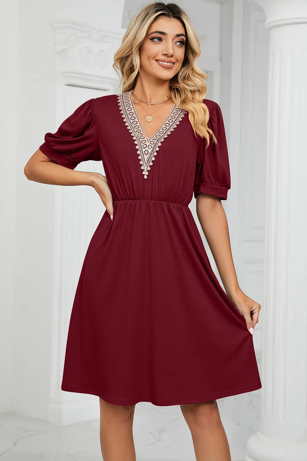 V-neck Puff Sleeve Dress (3)