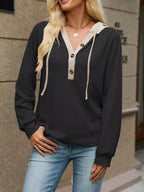 Waffle Knit Henley Hoodie Contrast Trim (9)