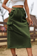 Drawstring Waist Slit Denim Skirt (8)