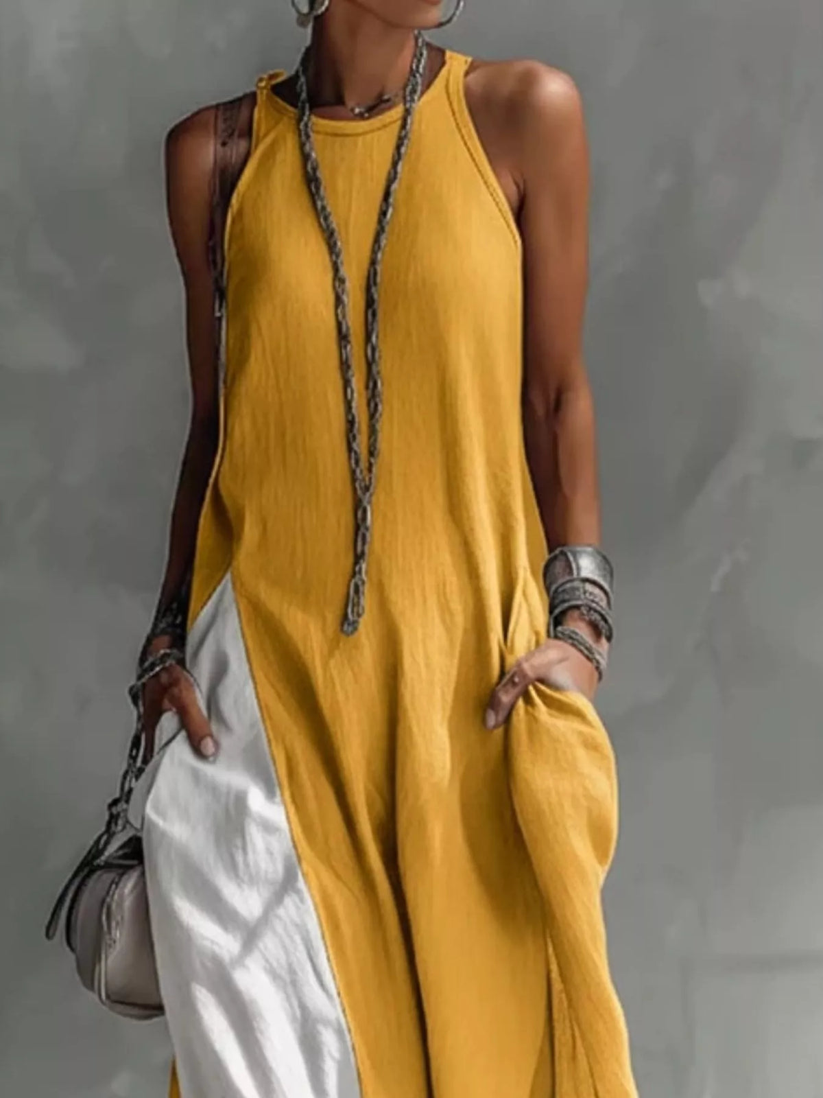 Two-tone Sleeveless Maxi Dress (6)