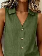 Full Size Button-up Collared Neck Sleeveless Top Plus (6)