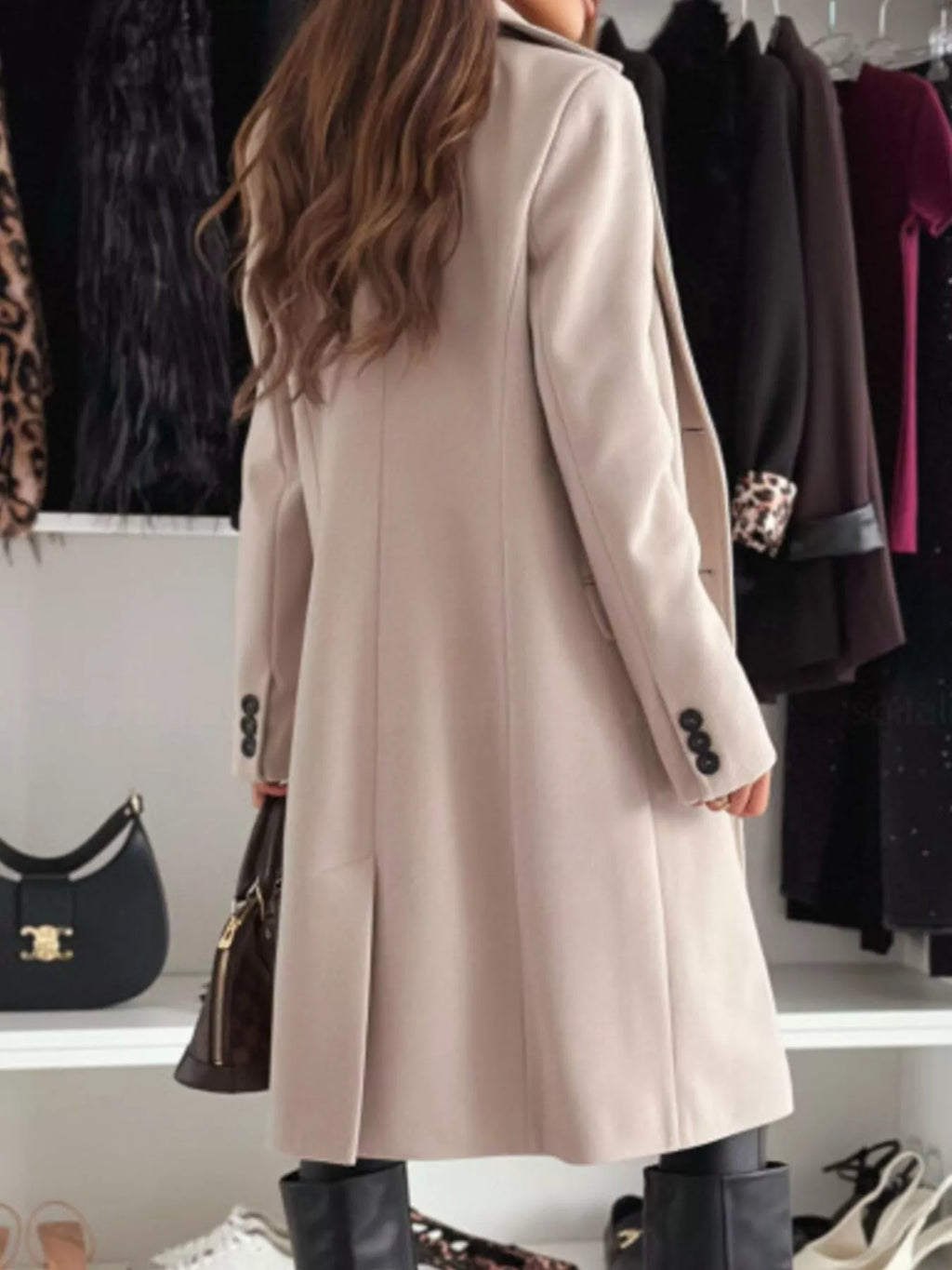 Lapel Collar Long Sleeve Coat (4)