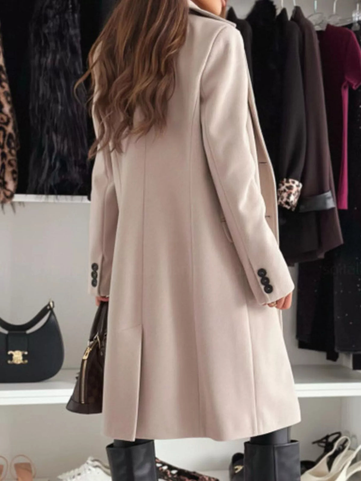 Lapel Collar Long Sleeve Coat (4)