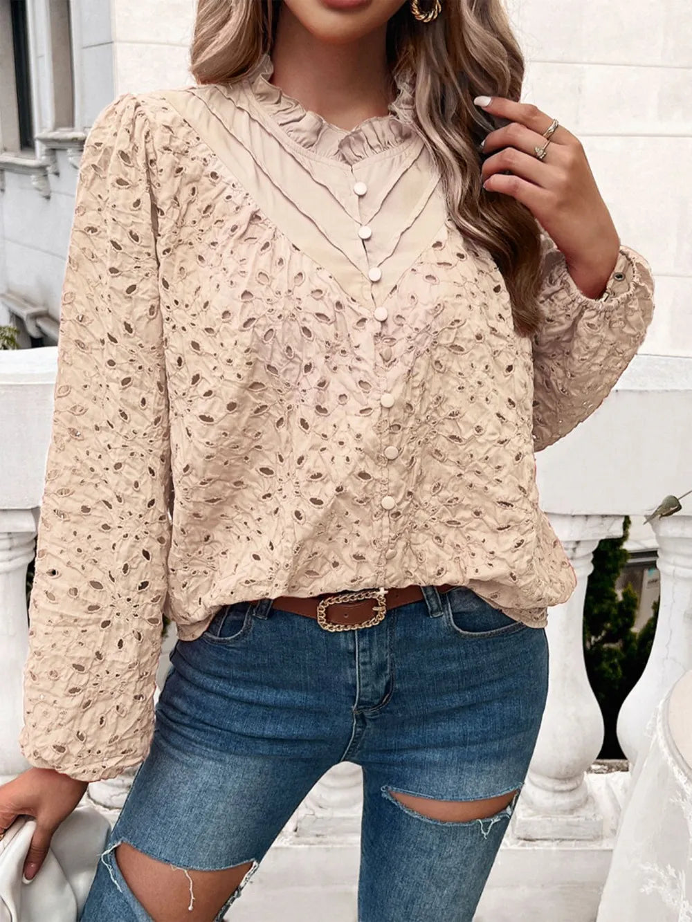 Frill Round Neck Long Sleeve Shirt (25)