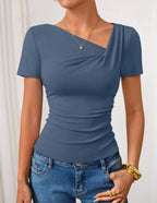 Asymmetrical Neckline Fitted T-shirt (5)