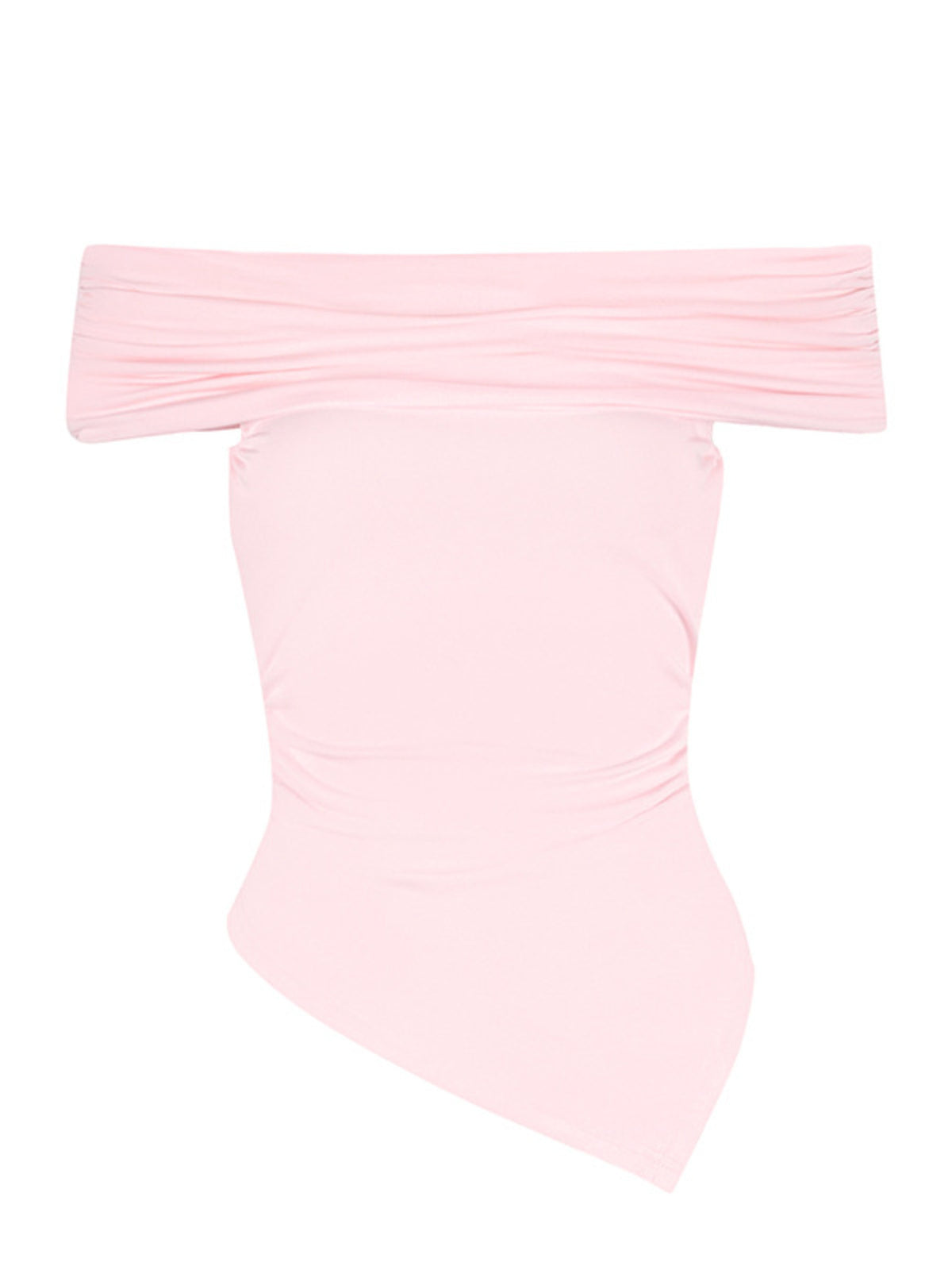 Off-shoulder Ruched Asymmetrical Hem Top (12)