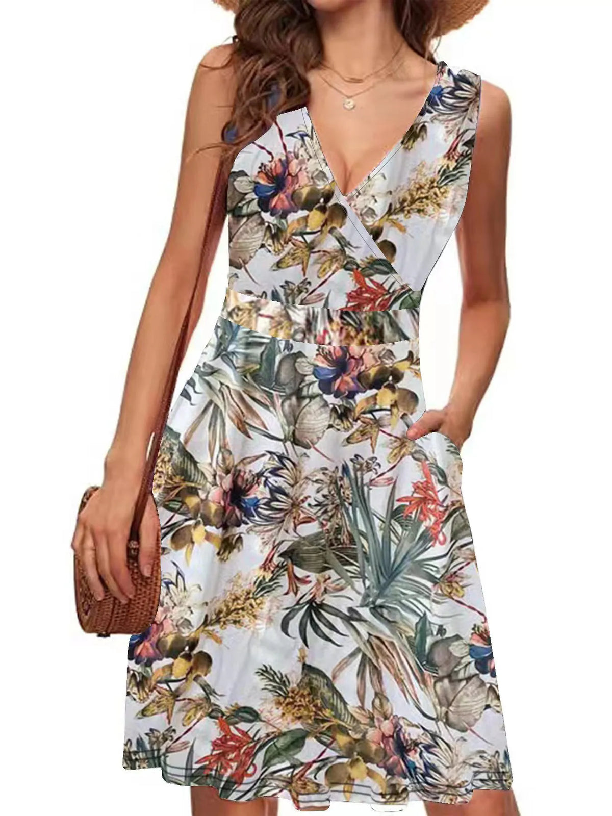Printed Surplice Sleeveless Dress (3)