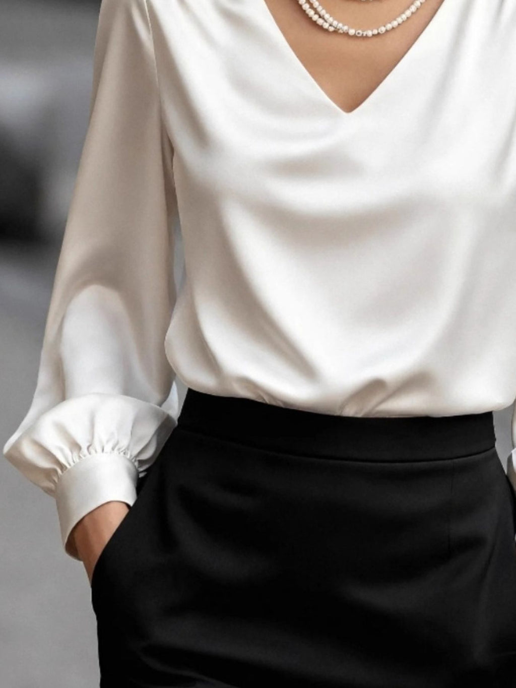 Satin V-neck Long Sleeve Blouse (8)
