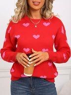 Valentine's Day Heart Pattern Dropped Shoulder Sweater (13)