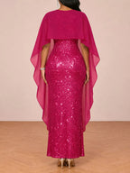 Sequin Cape Overlay Evening Dress (28)