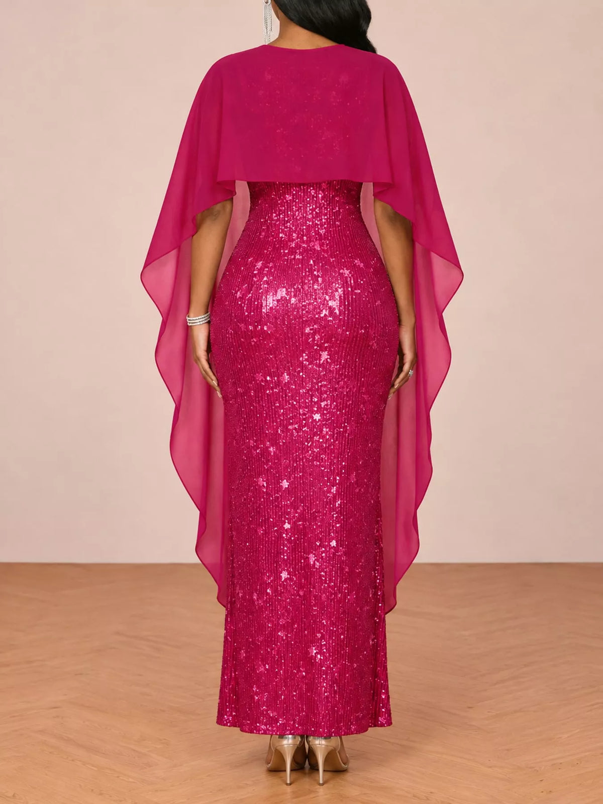 Sequin Cape Overlay Evening Dress (28)
