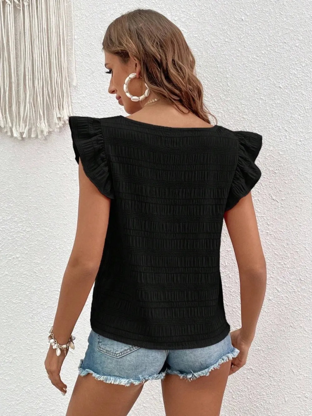Ruffled Square Neck Cap Sleeve Blouse (29)