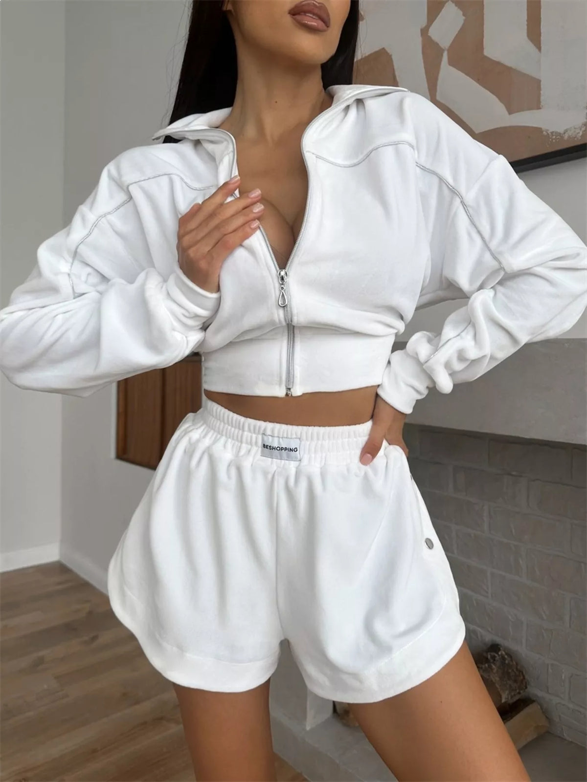 Zip-up Outerwear Shorts Set (24)