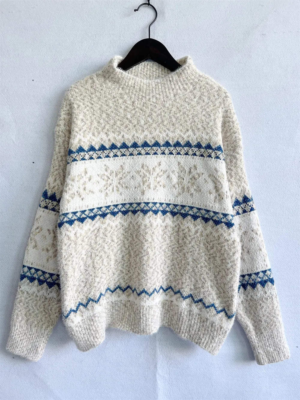 Geometric Mock Neck Dropped Shoulder Sweater (3)
