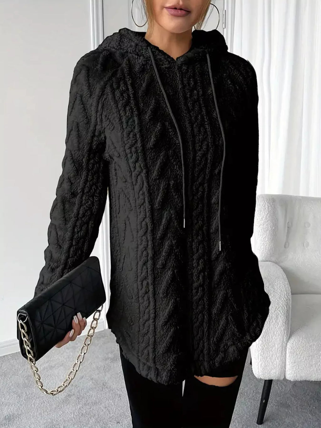 Cozy Textured Drawstring Fleece Hoodie (7)
