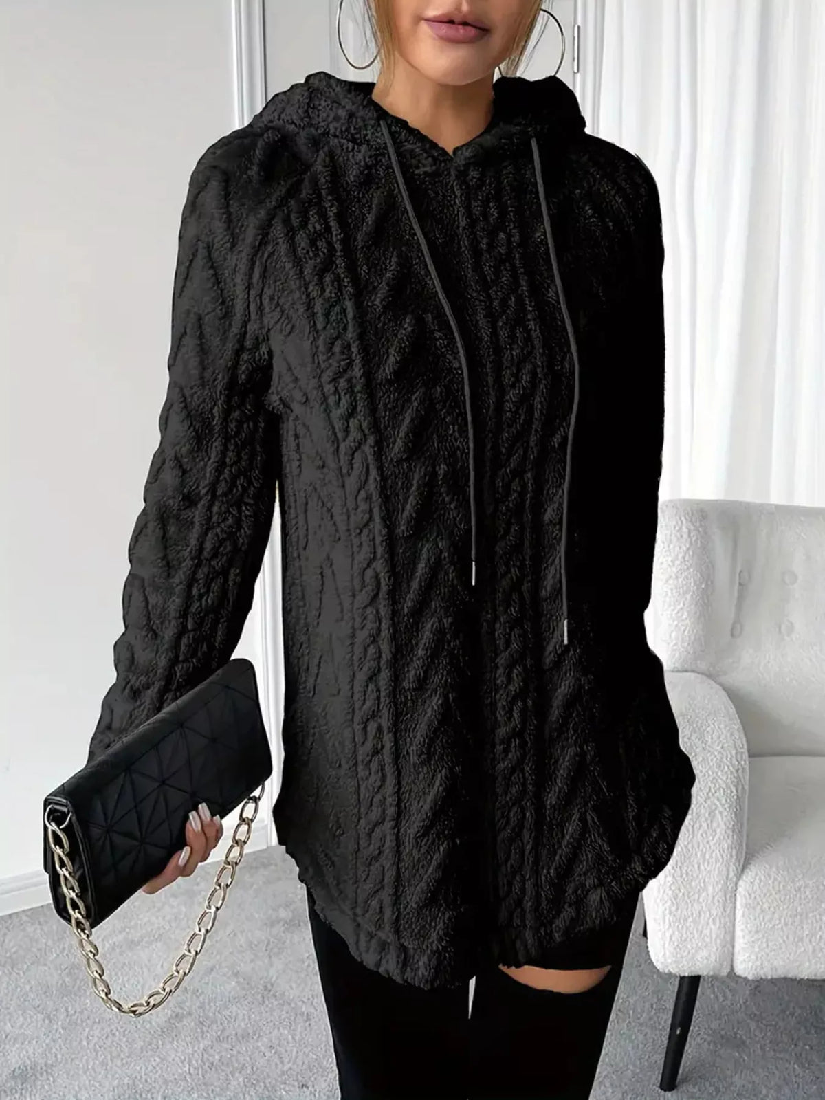 Cozy Textured Drawstring Fleece Hoodie (7)