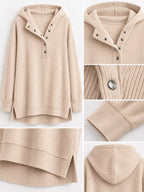 Full Size Snap Button Placket Dropped Shoulder Hoodie Plus (32)