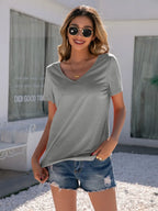 Lace Detail V-neck Short Sleeve T-shirt