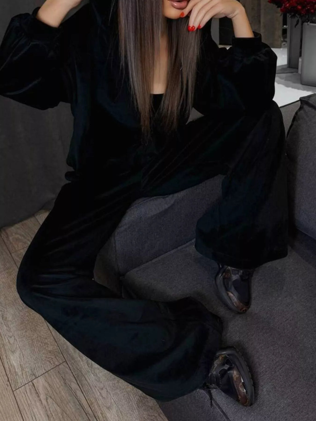 Zip Up Cropped Outerwear Pants Set (34)