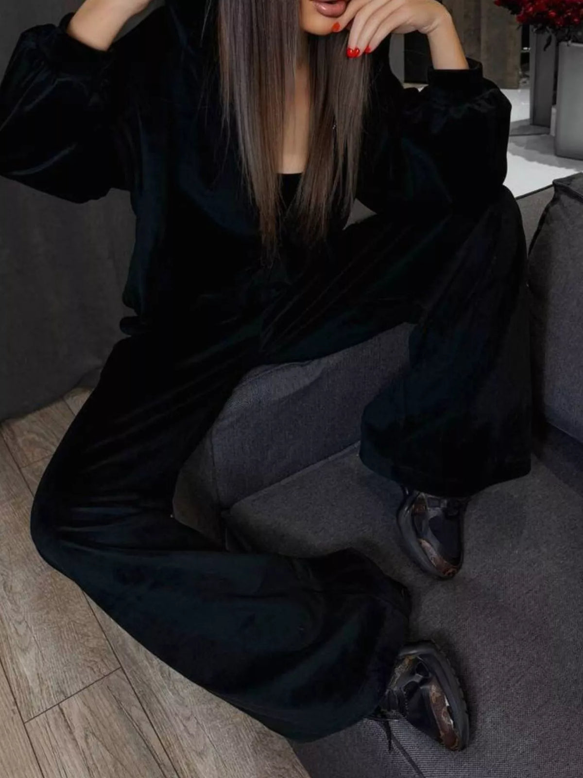 Zip Up Cropped Outerwear Pants Set (34)