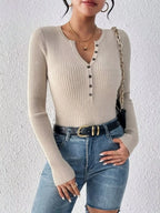 Ribbed Knit Button Front Top (2)