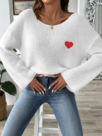 Heart Boat Neck Dropped Shoulder Sweater (8)
