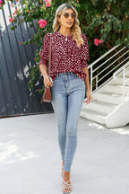 Polka Dot Round Neck Lantern Sleeve Blouse (12)