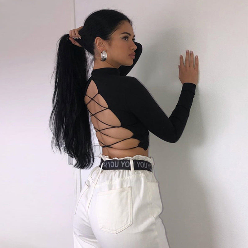 Hollow Slim-fit Lace-up Long-sleeved Top Bottoming Shirt photo 6