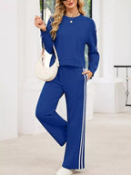 Striped Round Neck Sweatshirt Pants Set (19)