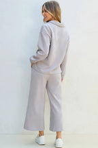 Textured Long Sleeve Top Drawstring Pants Set (2)