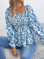 Floral Square Neck Flounce Sleeve Blouse (5)