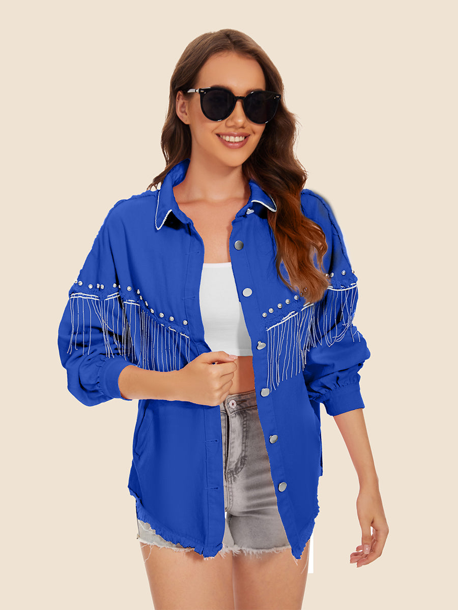 Raw Hem Fringe Detail Denim Jacket (10)