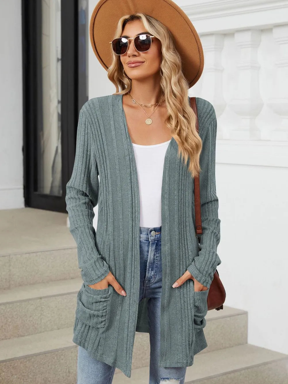 Pocketed Open Front Long Sleeve Cardigan (24)