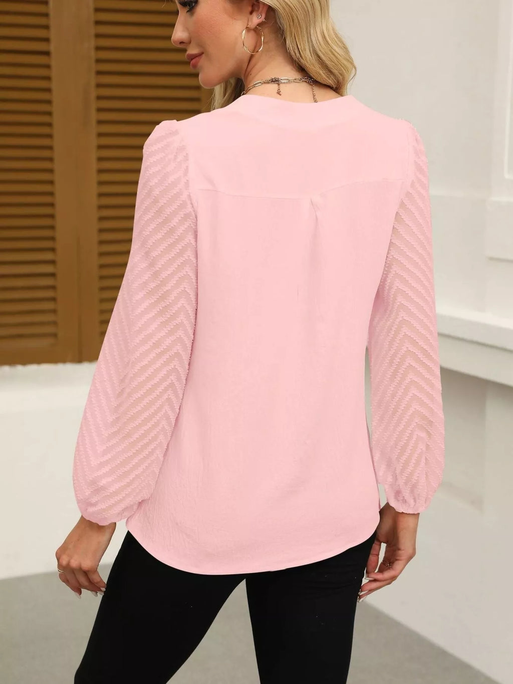 Notched Balloon Sleeve Blouse (28)