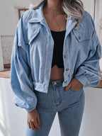 Lantern Sleeve Cropped Corduroy Jacket (3)