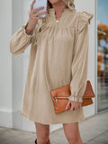 Ruffled Notched Long Sleeve Dress