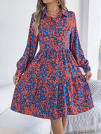 Printed Collared Neck Long Sleeve Dress (9)