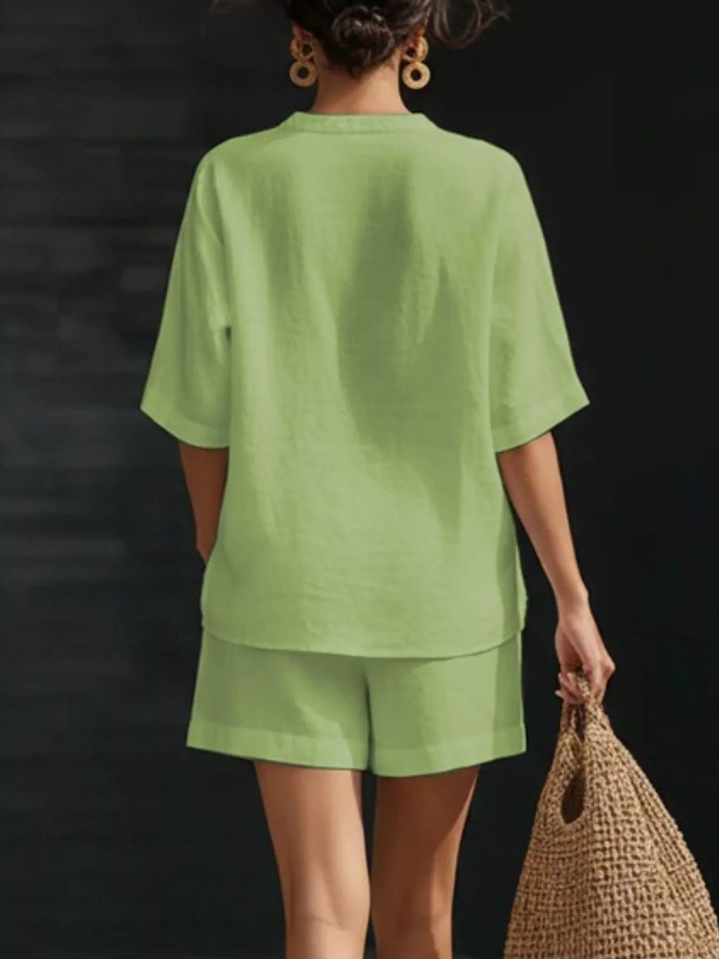 Notched Half Sleeve Top Shorts Set (6)