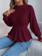 Cable Knit Round Neck Peplum Sweater (14)