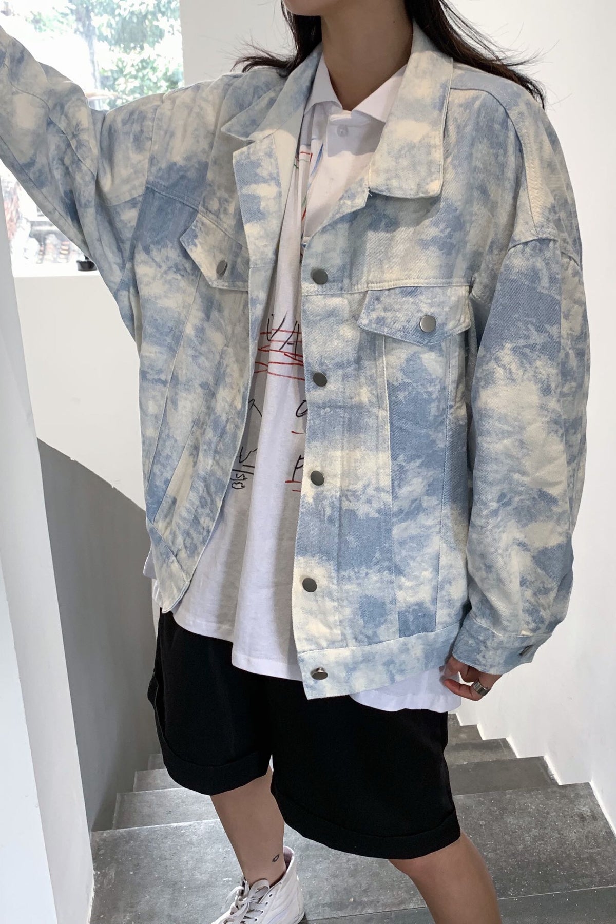 Tie-dye Denim Jacket Peplum Loose photo 4