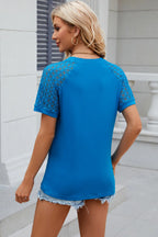 Openwork Round Neck Short Sleeve T-shirt (25)