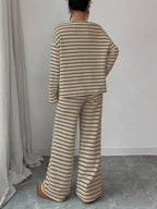 Striped Knit Dropped Shoulder Top Pants Set (12)