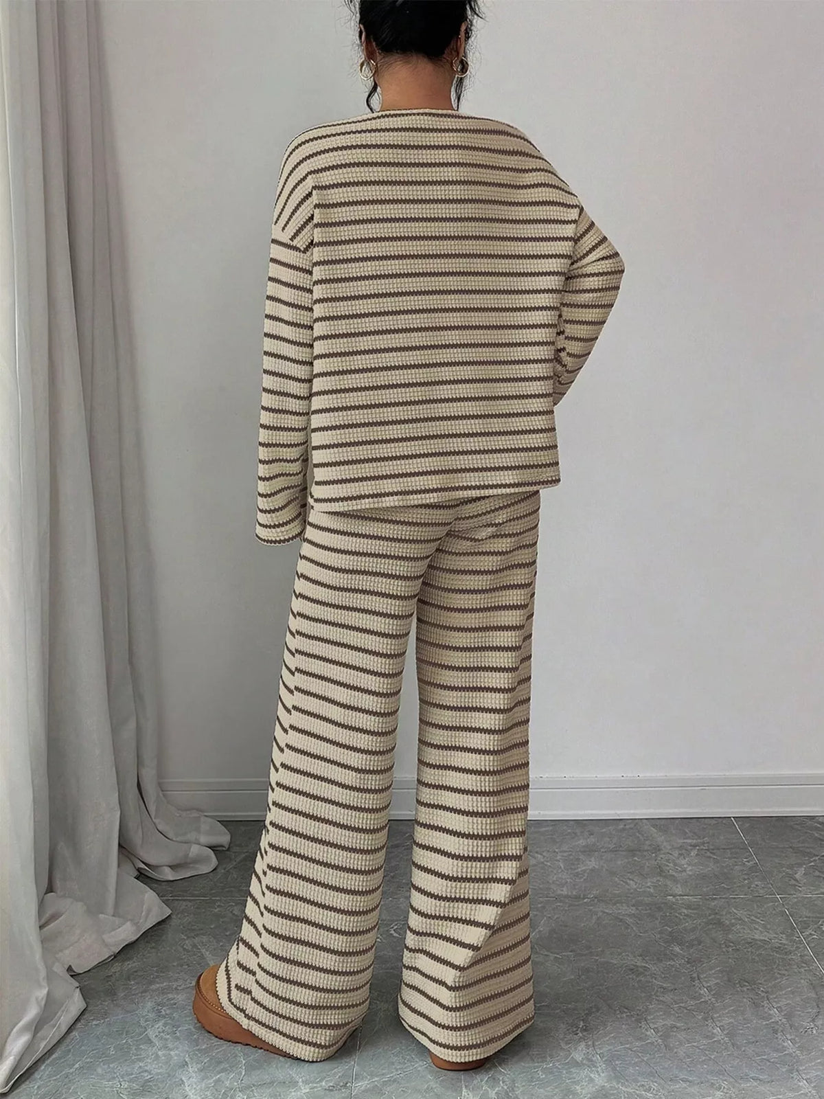 Striped Knit Dropped Shoulder Top Pants Set (12)