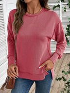 Side Slit Round Neck Sweatshirt (29)