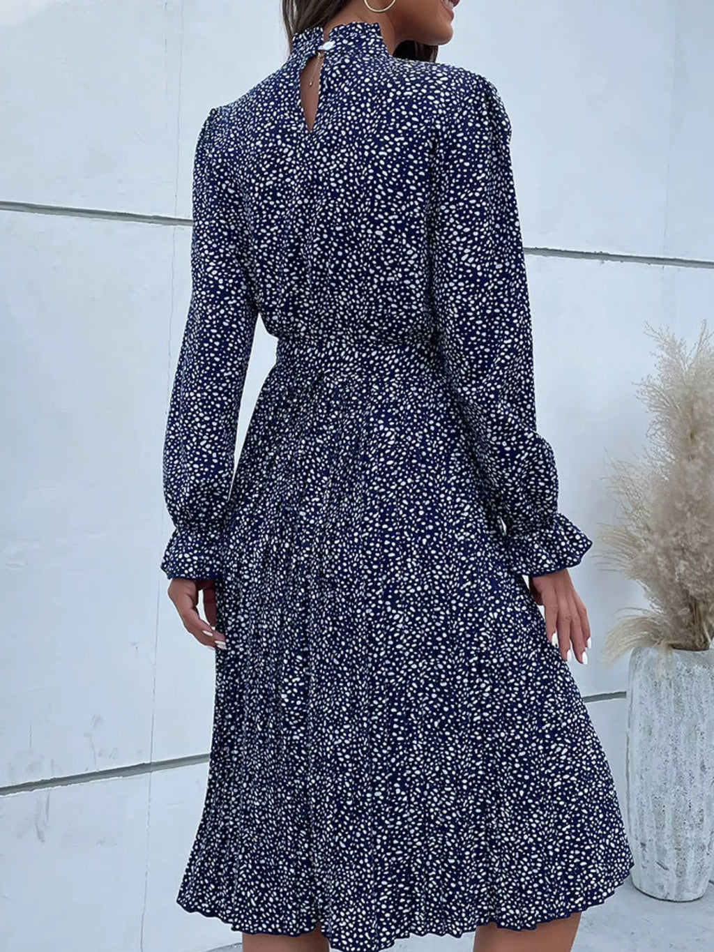 Animal Print Mock Neck Flounce Sleeve Dress (14)