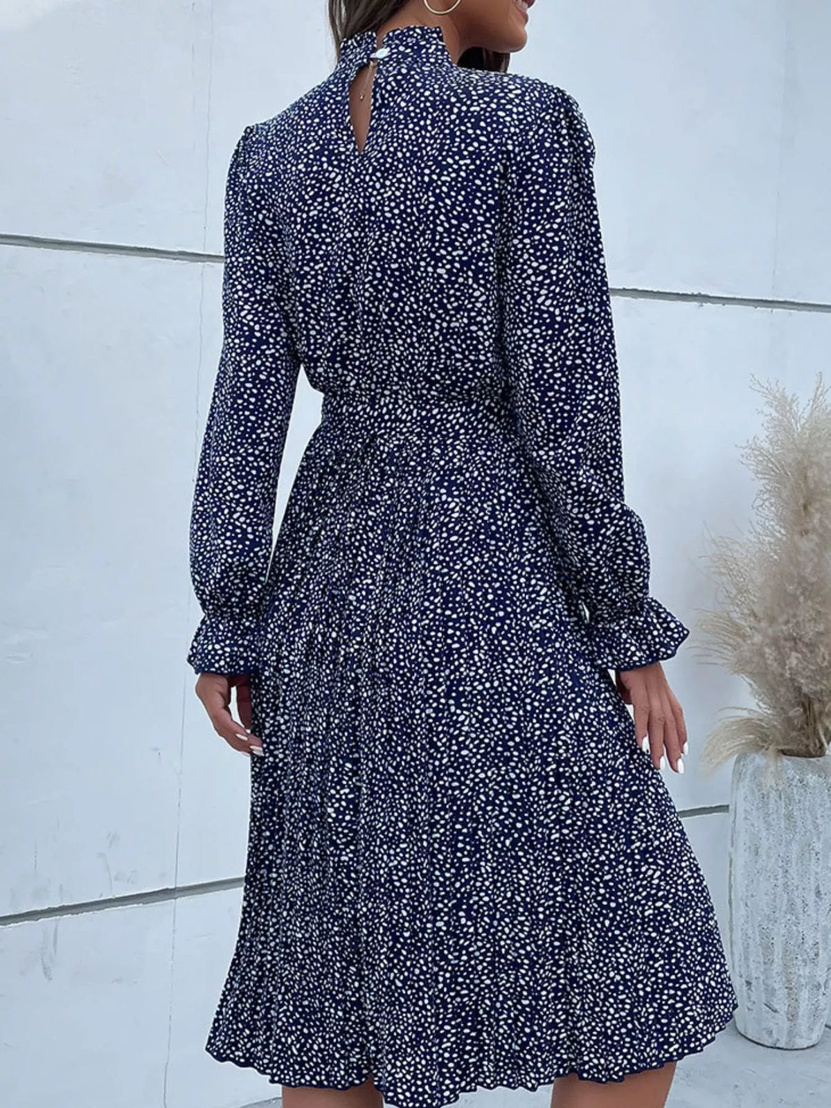 Animal Print Mock Neck Flounce Sleeve Dress (14)