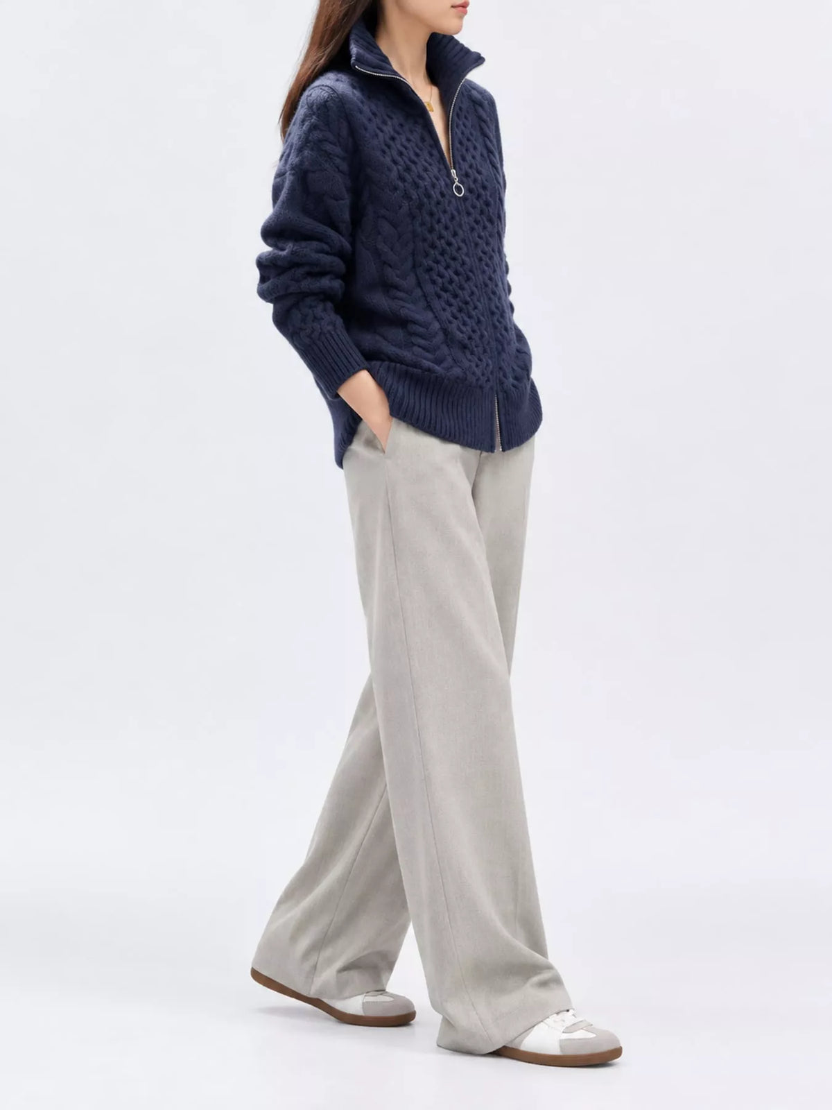 Full Size Cable-knit Zip-up Cardigan Plus (8)